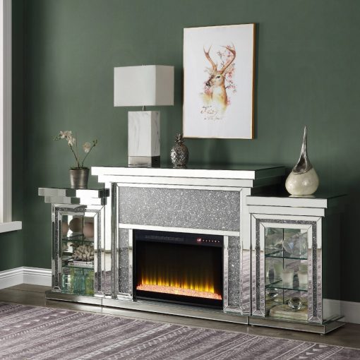 Acme Noralie Mirrored & Faux Diamonds Fireplace with Led - Image 12