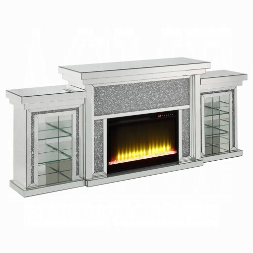 Acme Noralie Mirrored & Faux Diamonds Fireplace with Led - Image 13