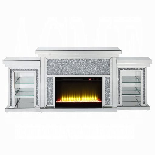 Acme Noralie Mirrored & Faux Diamonds Fireplace with Led - Image 14