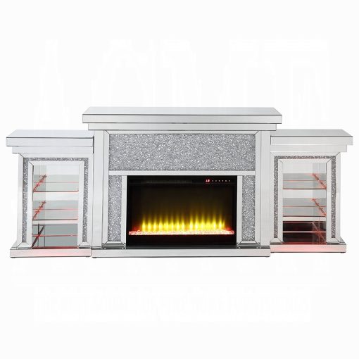 Acme Noralie Mirrored & Faux Diamonds Fireplace with Led - Image 16
