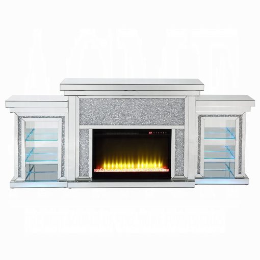 Acme Noralie Mirrored & Faux Diamonds Fireplace with Led - Image 18