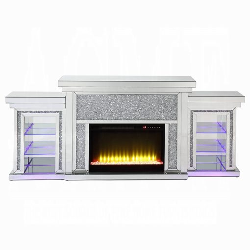 Acme Noralie Mirrored & Faux Diamonds Fireplace with Led - Image 19