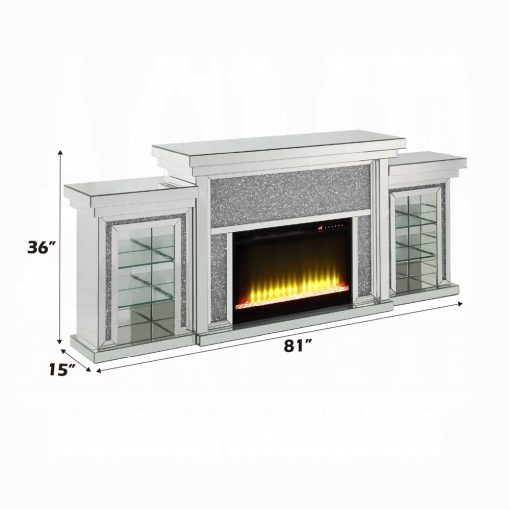Acme Noralie Mirrored & Faux Diamonds Fireplace with Led - Image 20