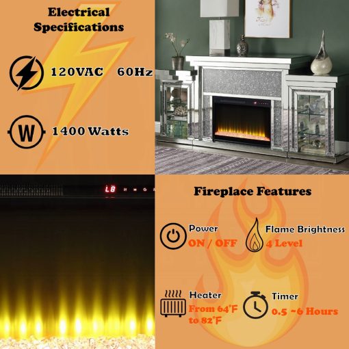 Acme Noralie Mirrored & Faux Diamonds Fireplace with Led - Image 21