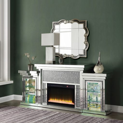 Acme Noralie Mirrored & Faux Diamonds Fireplace with Led - Image 22