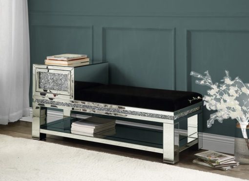 Acme Noralie Mirrored & Faux Diamonds Bench with 1 Storage Drawer