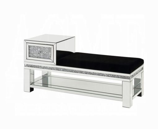 Acme Noralie Mirrored & Faux Diamonds Bench with 1 Storage Drawer - Image 2