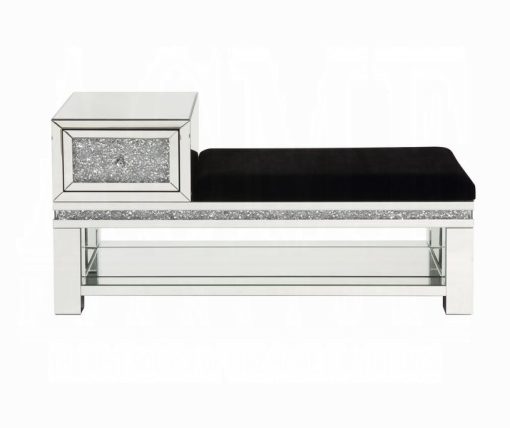 Acme Noralie Mirrored & Faux Diamonds Bench with 1 Storage Drawer - Image 3