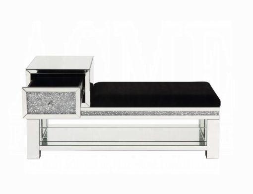 Acme Noralie Mirrored & Faux Diamonds Bench with 1 Storage Drawer - Image 4
