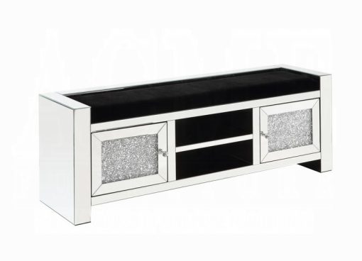 Acme Noralie Mirrored & Faux Diamonds Bench with Storage - Image 2
