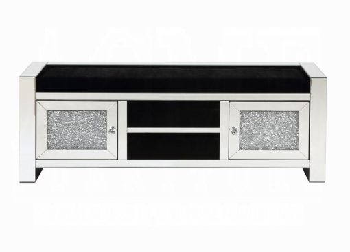Acme Noralie Mirrored & Faux Diamonds Bench with Storage - Image 3