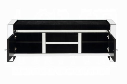 Acme Noralie Mirrored & Faux Diamonds Bench with Storage - Image 4