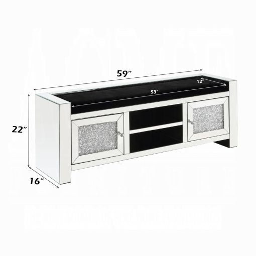 Acme Noralie Mirrored & Faux Diamonds Bench with Storage - Image 5