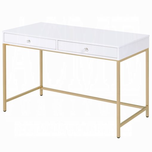 Acme Ottey White High Gloss & Gold Writing Desk (Same AC00899) - Image 2