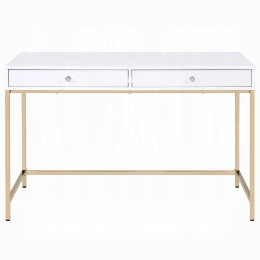 Acme Ottey White High Gloss & Gold Writing Desk (Same AC00899) - Image 3