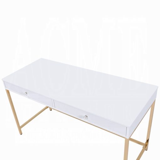 Acme Ottey White High Gloss & Gold Writing Desk (Same AC00899) - Image 5