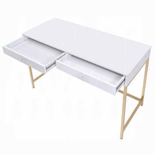 Acme Ottey White High Gloss & Gold Writing Desk (Same AC00899) - Image 6