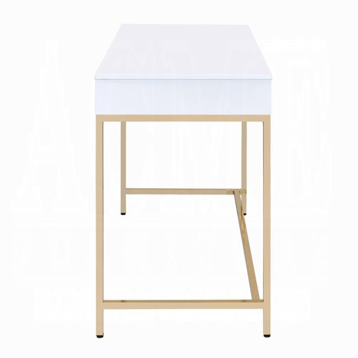 Acme Ottey White High Gloss & Gold Writing Desk (Same AC00899) - Image 7