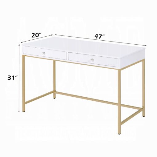 Acme Ottey White High Gloss & Gold Writing Desk (Same AC00899) - Image 8