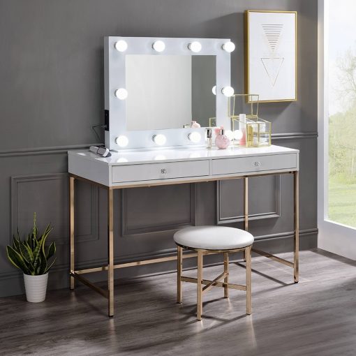 Acme Ottey White High Gloss & Gold Writing Desk (Same AC00899) - Image 9
