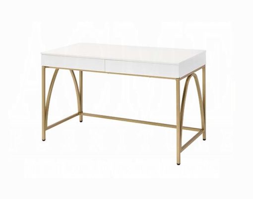 Acme Lightmane White High Gloss & Gold Vanity Desk (Same 92660) - Image 2