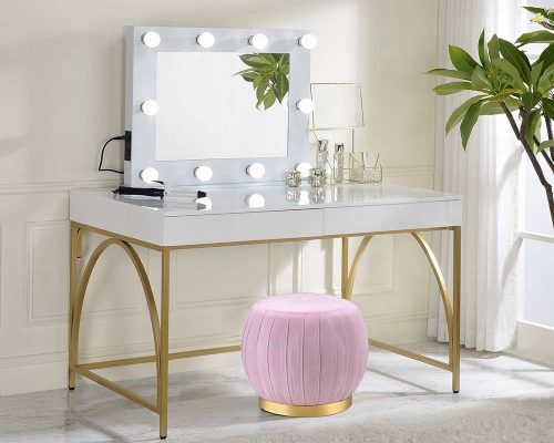 Acme Lightmane White High Gloss & Gold Vanity Desk (Same 92660)