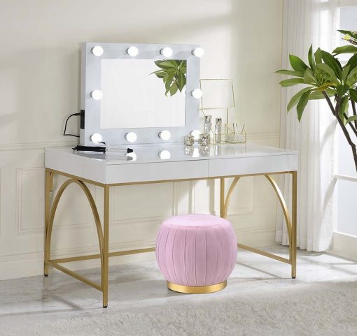 Acme Lightmane White High Gloss & Gold Vanity Desk (Same 92660)