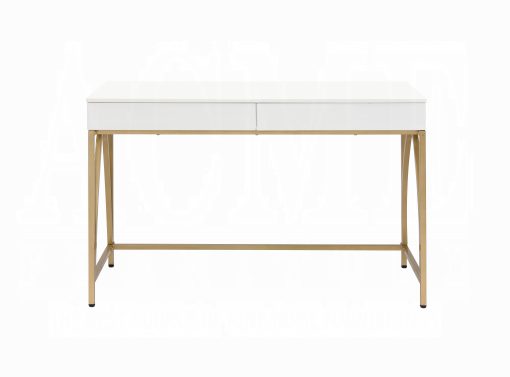 Acme Lightmane White High Gloss & Gold Vanity Desk (Same 92660) - Image 3