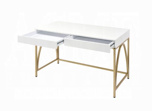 Acme Lightmane White High Gloss & Gold Vanity Desk (Same 92660) - Image 5
