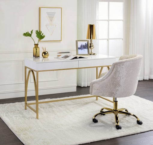 Acme Lightmane White High Gloss & Gold Vanity Desk (Same 92660) - Image 6