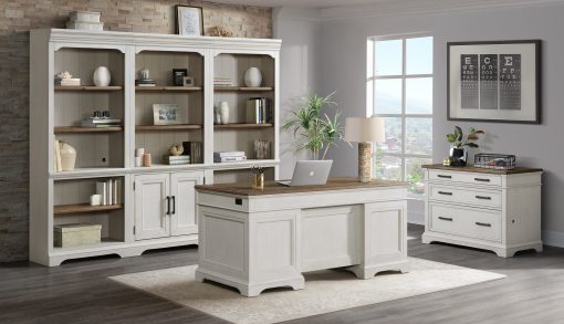 Intercon Drake Rustic White and French Oak 76" Bunching Bookcase w/Door - Image 3