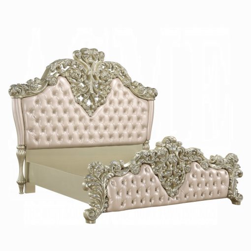 Acme Vatican Synthetic Leather Light Gold & Champagne Silver Eastern King Bed - Image 2