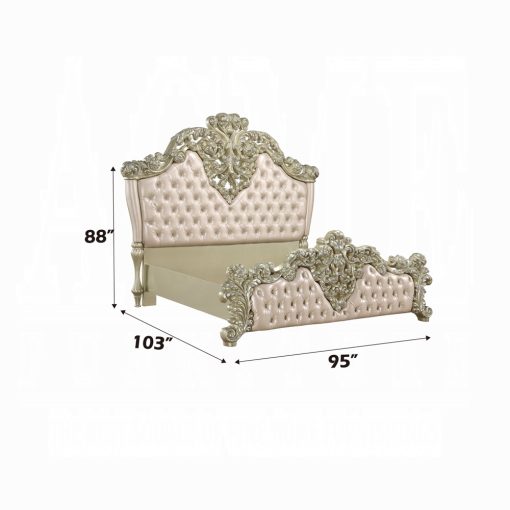 Acme Vatican Synthetic Leather Light Gold & Champagne Silver Eastern King Bed - Image 6