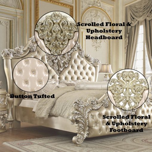 Acme Vatican Synthetic Leather Light Gold & Champagne Silver Eastern King Bed - Image 7
