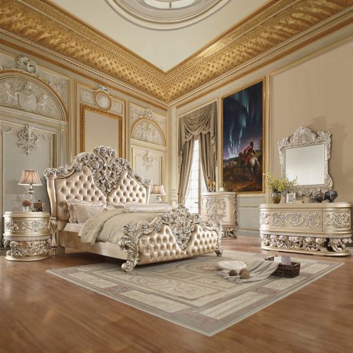 Acme Vatican Synthetic Leather Light Gold & Champagne Silver Eastern King Bed - Image 5