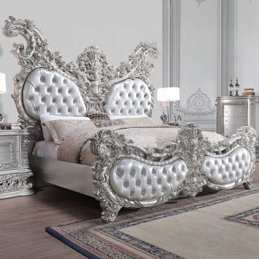 Acme Valkyrie Synthetic Leather & Antique Platinum EK Bed