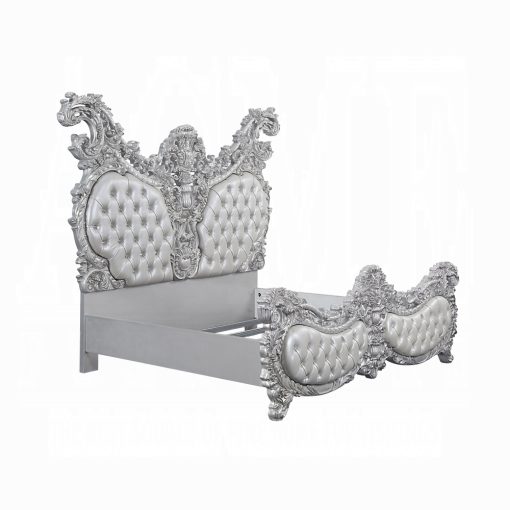 Acme Valkyrie Synthetic Leather & Antique Platinum EK Bed - Image 2