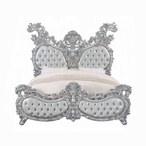 Acme Valkyrie Synthetic Leather & Antique Platinum EK Bed - Image 4