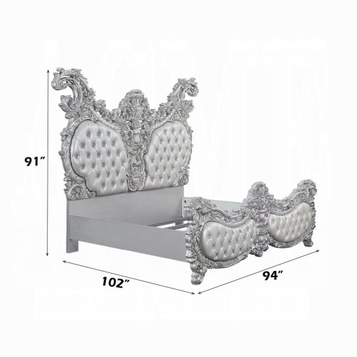 Acme Valkyrie Synthetic Leather & Antique Platinum EK Bed - Image 7