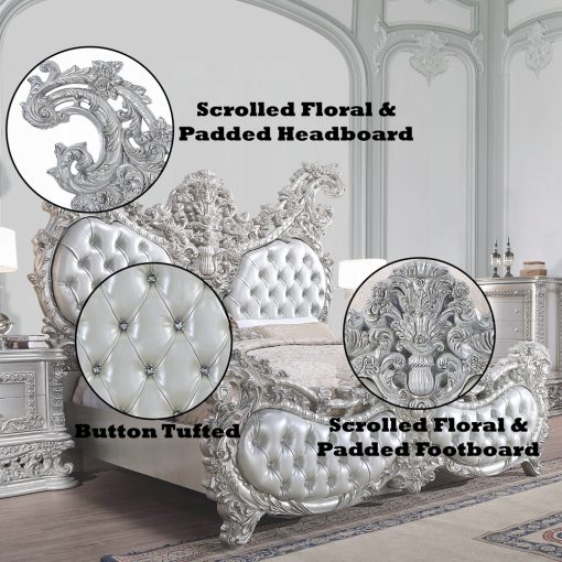Acme Valkyrie Synthetic Leather & Antique Platinum EK Bed - Image 8