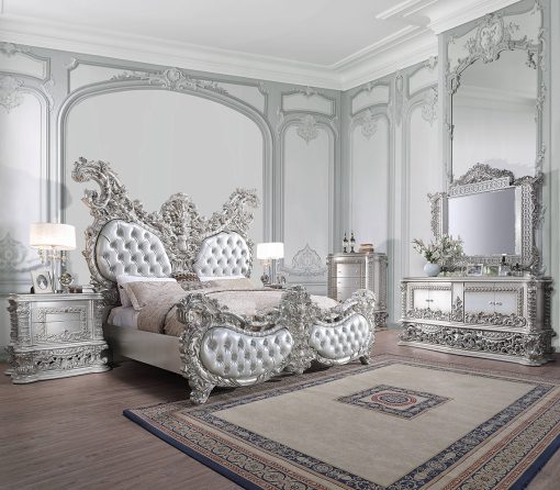 Acme Valkyrie Synthetic Leather & Antique Platinum EK Bed - Image 6