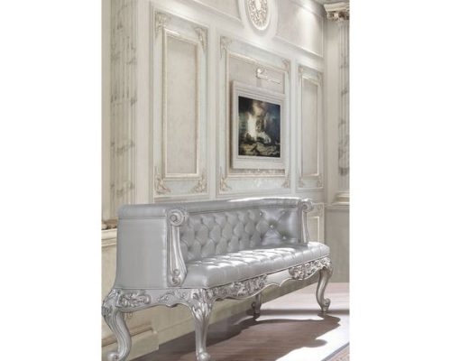 Acme Valkyrie Synthetic Leather & Antique Platinum Bench