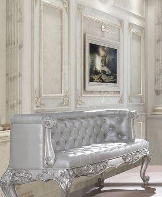 Acme Valkyrie Synthetic Leather & Antique Platinum Bench