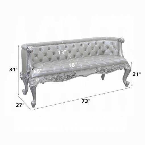Acme Valkyrie Synthetic Leather & Antique Platinum Bench - Image 2