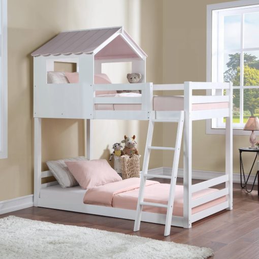 Acme Solenne White & Pink Twin/Twin Bunk Bed