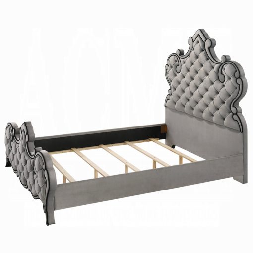 Acme Perine Gray Velvet Bed - Image 4