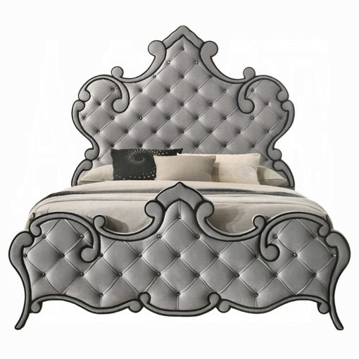 Acme Perine Gray Velvet Bed - Image 2