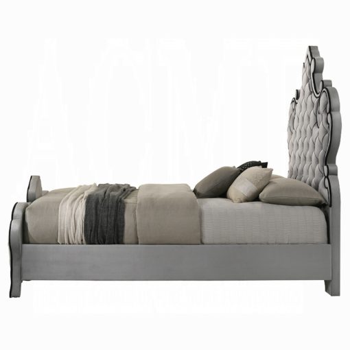 Acme Perine Gray Velvet Bed - Image 3