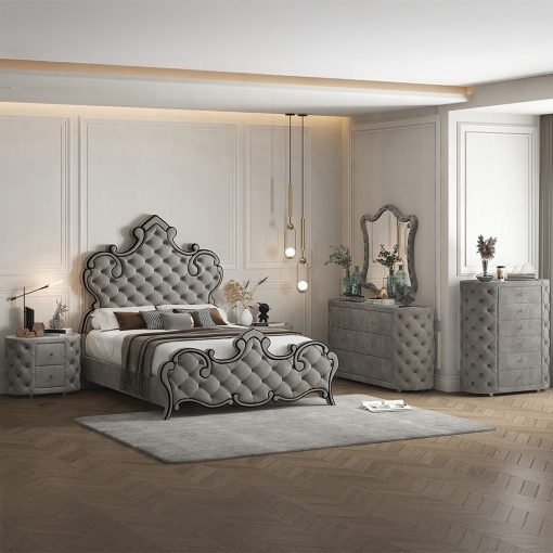 Acme Perine Gray Velvet Bed - Image 6