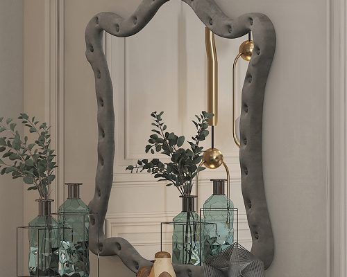 Acme Perine Gray Velvet Mirror